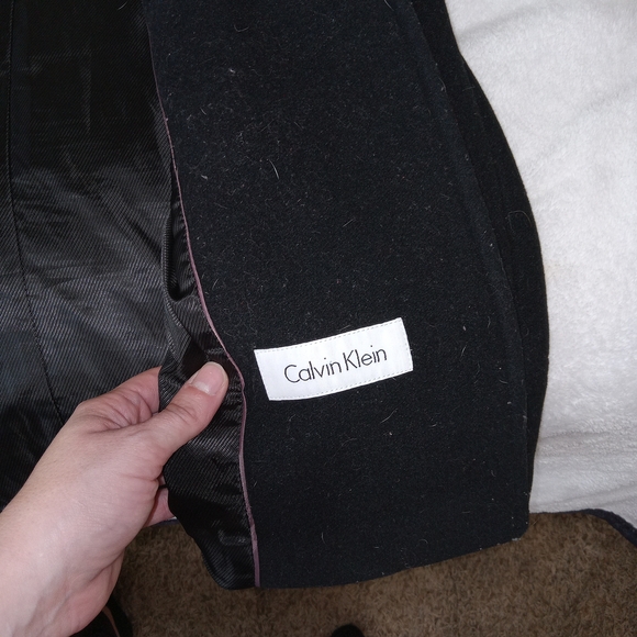 Calvin Klein Double Breasted Peacoat Womens Size 6 Black Wool Blend Long Sleeve - Picture 11 of 13